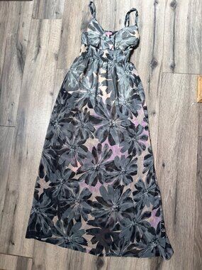 Shes Cool Floral Maxi Dress Black Gray Pink M Smocked Waist Sleeveless